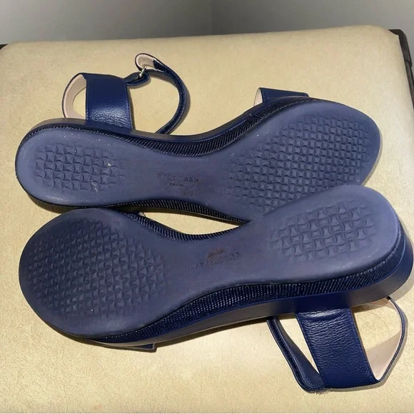 Cole Haan Grand Ambition Blue Wedge Sandals Ankle Strap Leather Size 8B - Picture 7 of 8